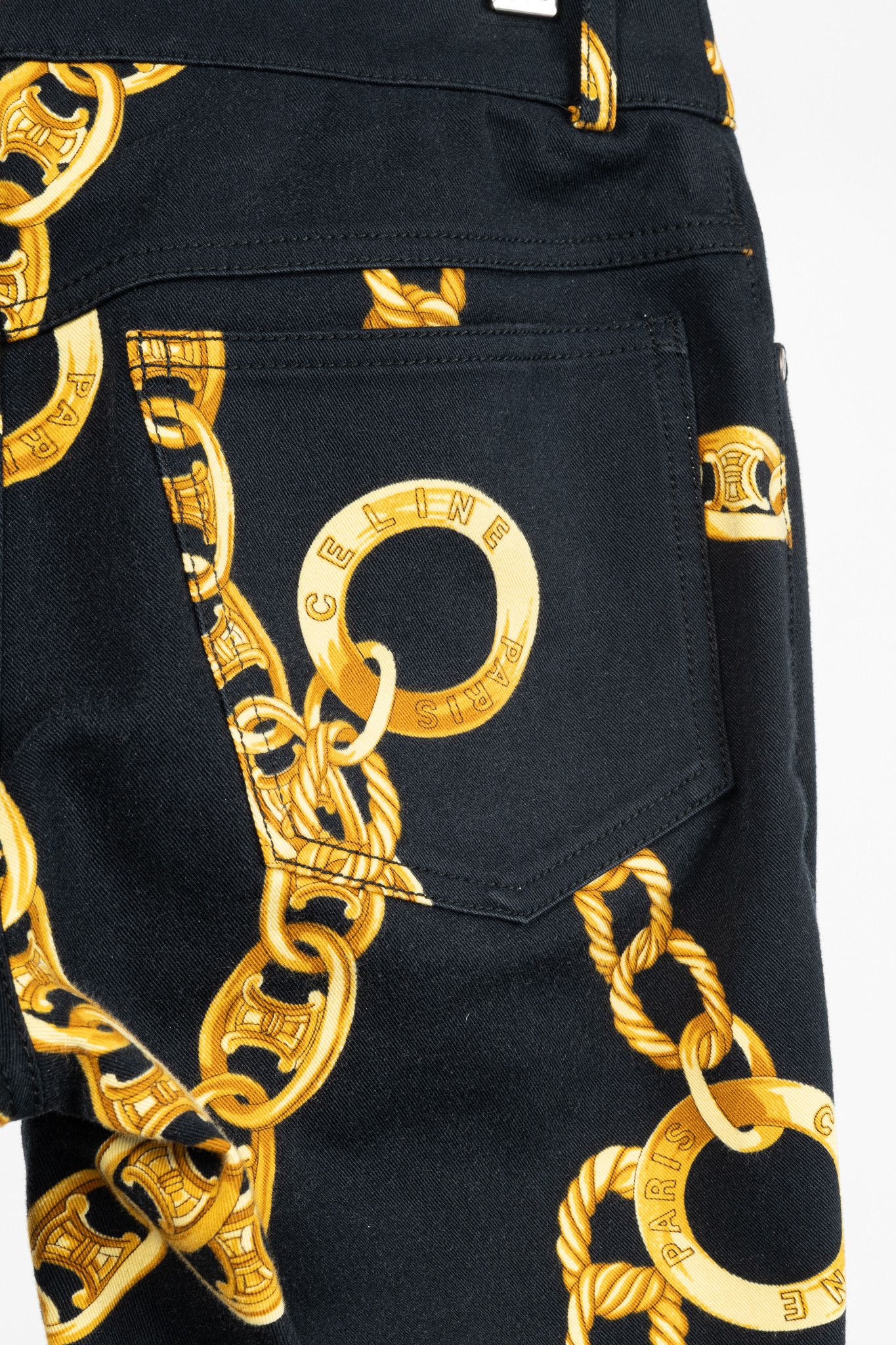Celine Celine SS/04 Black Chain-Motif Cotton Twill Skinny Pants Size 28" / US 6 / IT 42 - 9 Thumbnail