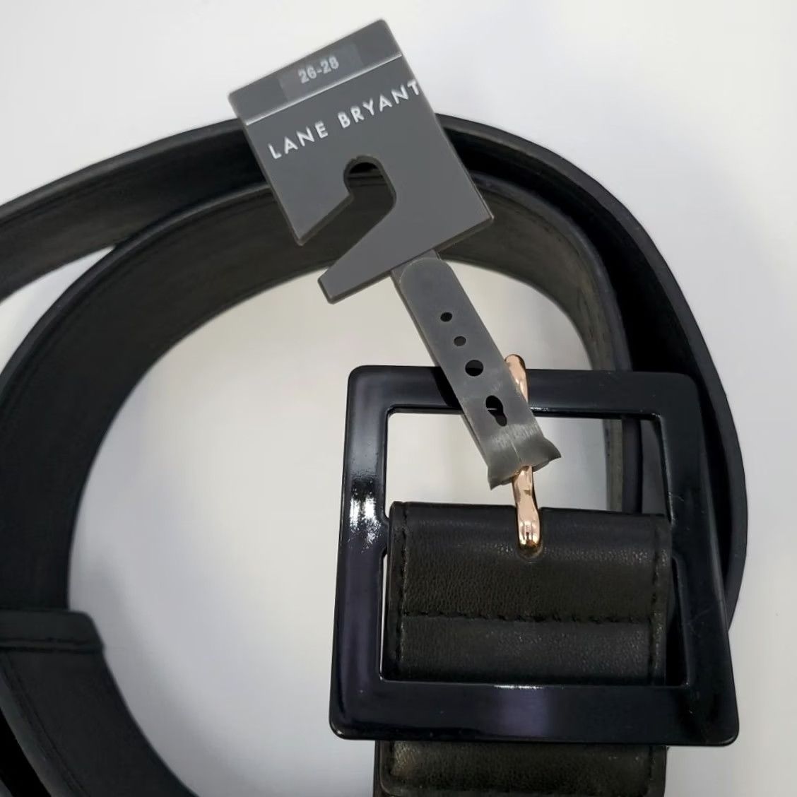 Vintage Lane Bryant Black Square Buckle Belt Woven Stitch Detail Plus Size 26/28 Belt Women Menless Stretch Adjustable Buckle Black 26-28 USA 90s? Size ONE SIZE - 2 Thumbnail