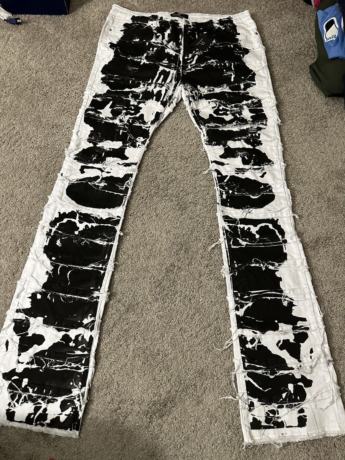 image of Distressed Denim New Pure Reign Stacked Flare Denim in White, Men's (Size 40)