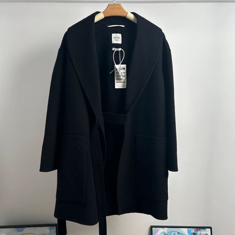 Hermes Hermes Black Cashmere Belted Coat Size US S / EU 44-46 / 1 - 1 Thumbnail