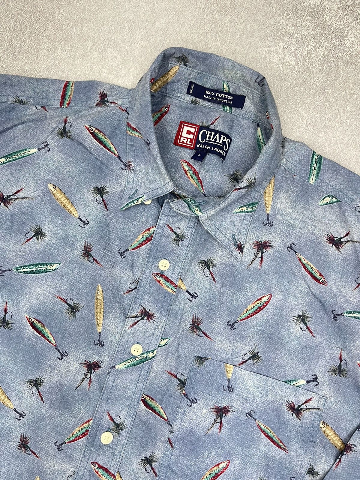 Chaps Ralph Lauren × Polo Ralph Lauren × Vintage Vintage Polo Ralph Lauren Chaps Shirt Full Fishing Print Y2K Size US XL / EU 56 / 4 - 4 Thumbnail