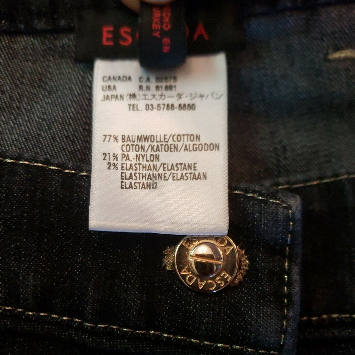 Escada Escada Jeans Womens 10 Italy 40 Black Gold Stitch Straight L Size 27" / US 4 / IT 40 - 10 Thumbnail