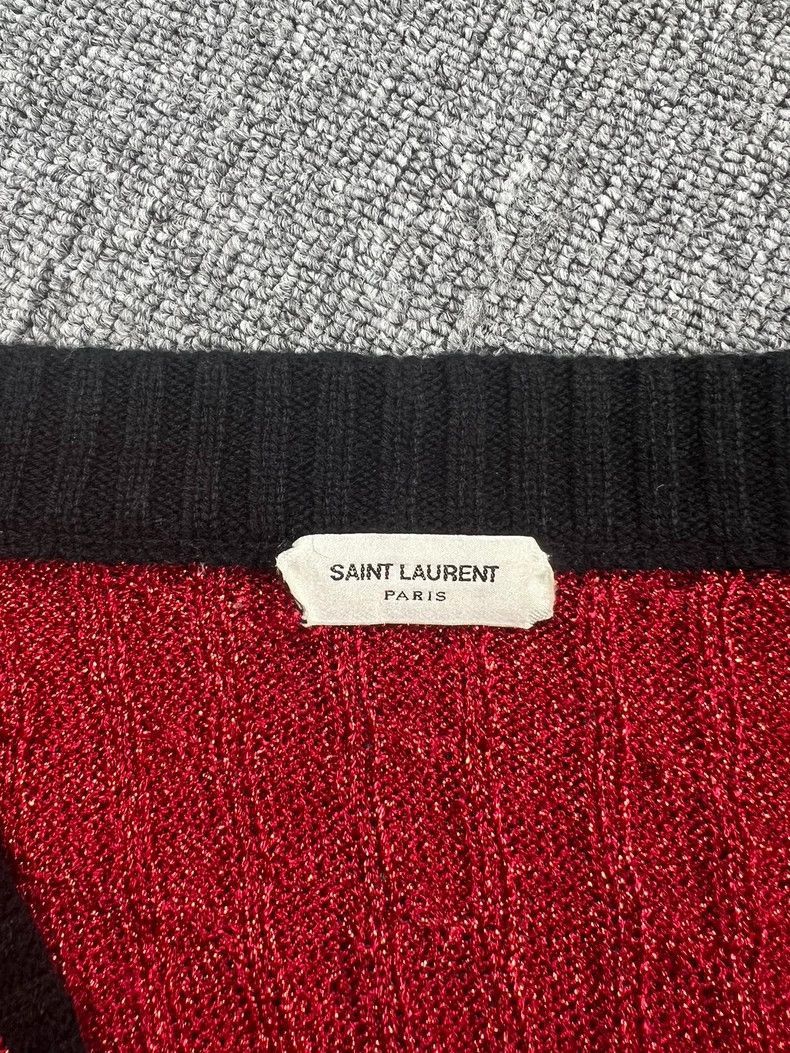 Saint Laurent Paris Saint Laurent Red Knit Cardigan with Contrast Trim-2505 Size US L / EU 52-54 / 3 - 3 Thumbnail