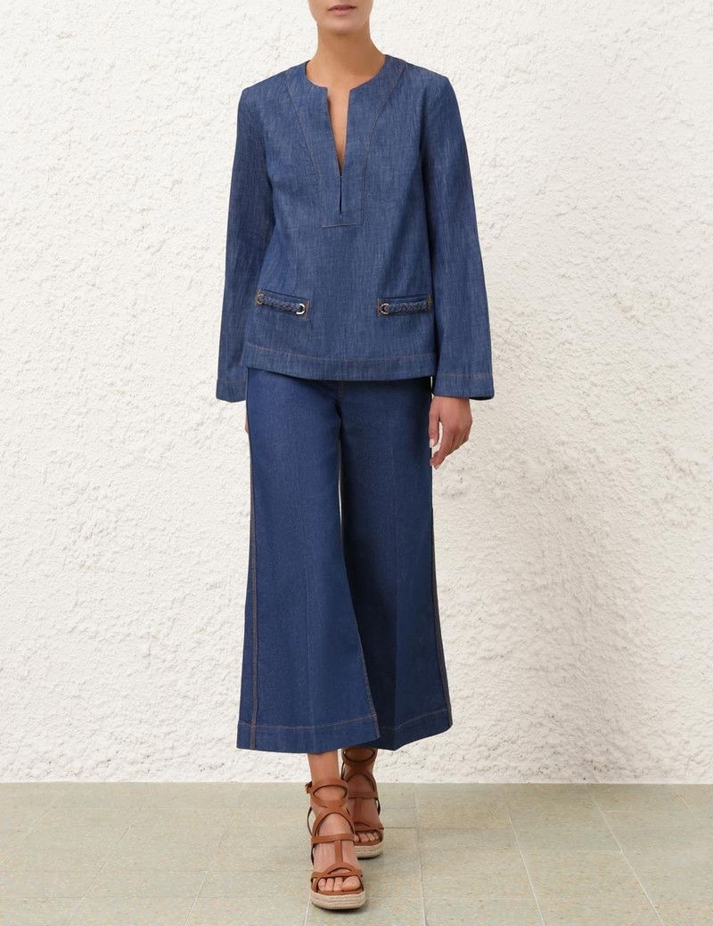 Zimmermann oc11z0226 Wylie Denim Tunic Blouse In Blue Size L / US 10 / IT 46 - 7 Thumbnail