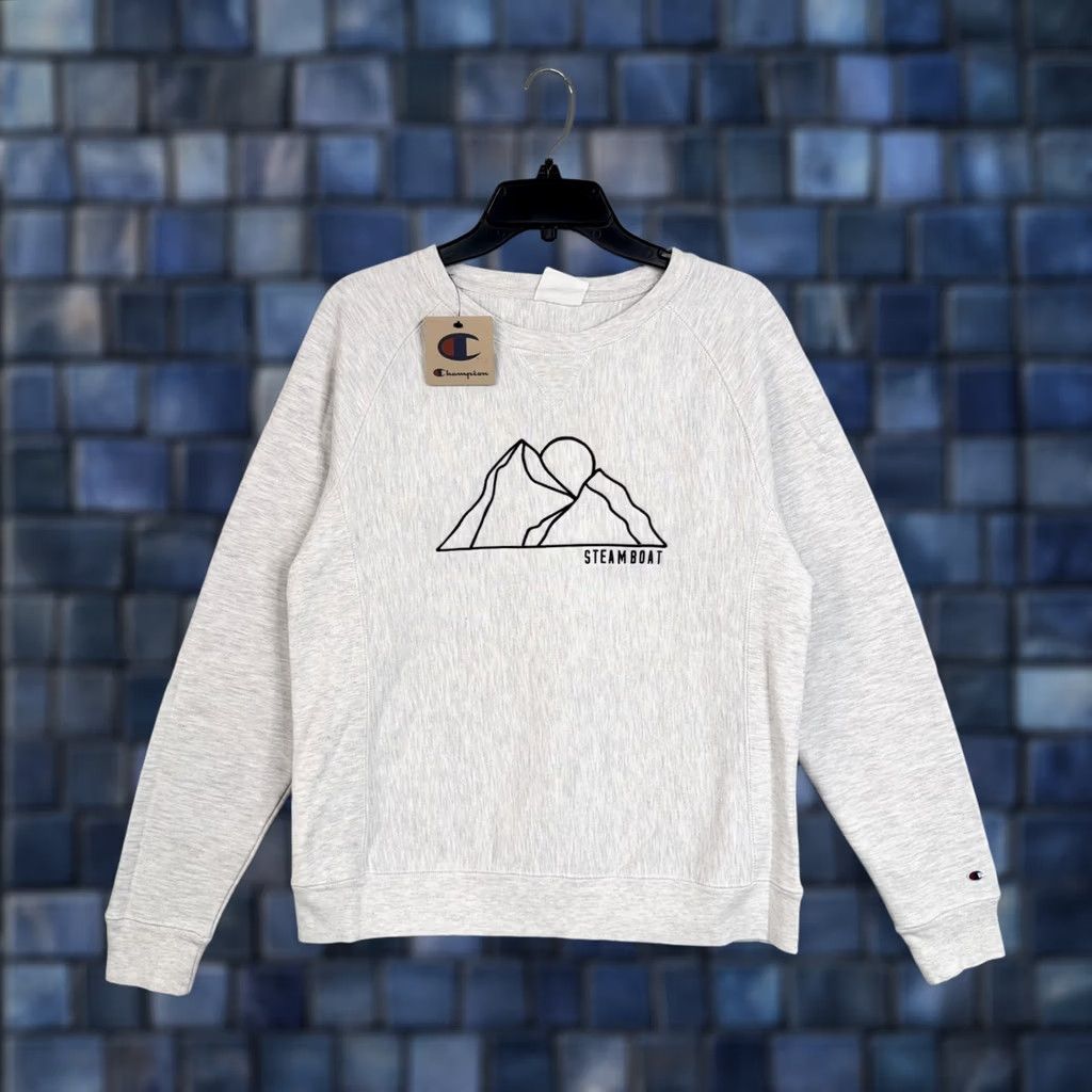 Champion Champion Sweatshirt Mens M Gray Steamboat Mountain Graphic Reverse Weave Ski Outdoor Crew Neck Pullover Mens Regular Fit Size US M / EU 48-50 / 2 - 1 Thumbnail