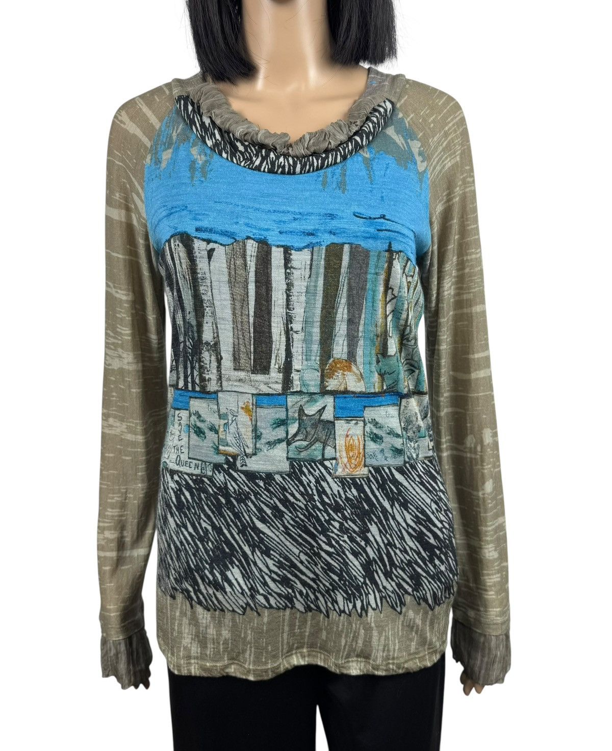 Other Save The Queen Printed Longsleeve Wool Fringed Silk size L Size L / US 10 / IT 46 - 2 Thumbnail