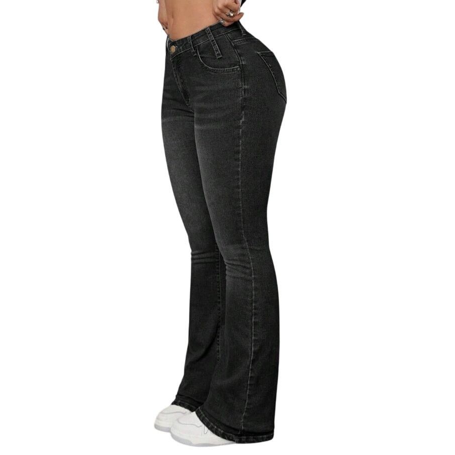 Shein Women's Mid Rise Flared Jeans in Black, Size 4/28 Size 27" / US 4 / IT 40 - 2 Thumbnail