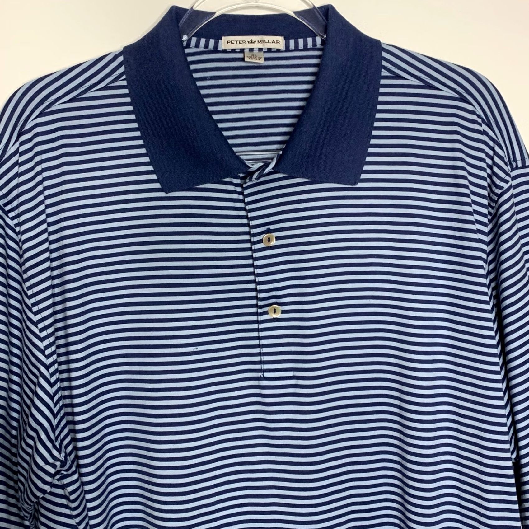 Peter Millar Peter Millar Polo Shirt Golf Mens Size XL Blue Striped Cotton Button Front Size US XL / EU 56 / 4 - 7 Thumbnail