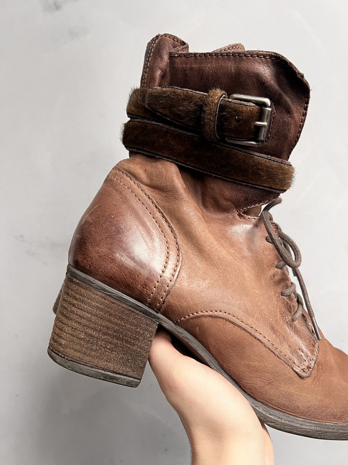A.S.98 Leather guidi style high heel boots lace up vintage style Size US 8 / EU 41 - 4 Thumbnail