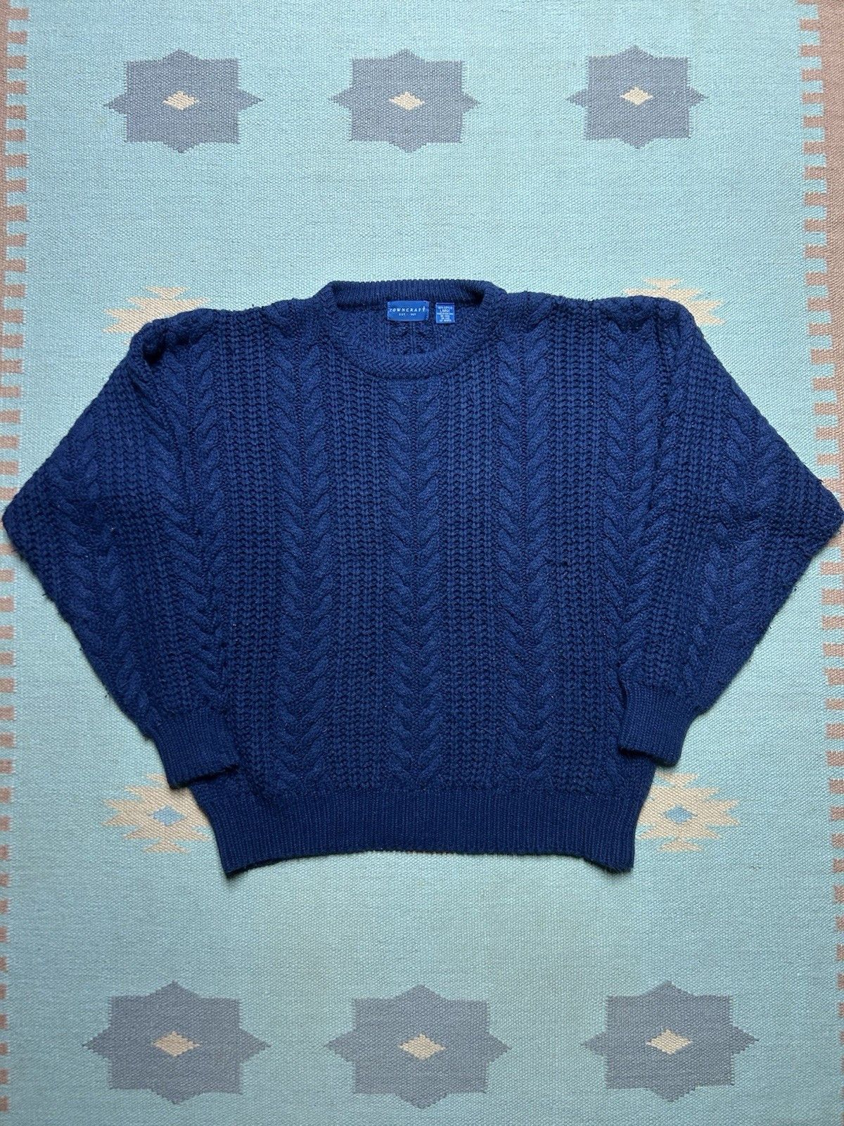 Vintage Vtg Towncraft acrylic sweater cable knit pullover navy large Size US L / EU 52-54 / 3 - 1 Thumbnail
