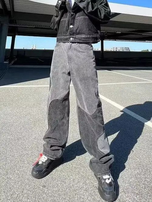image of Distressed Denim x Vintage Gray Spliced Baggy Denim in Grey, Men's (Size 30)