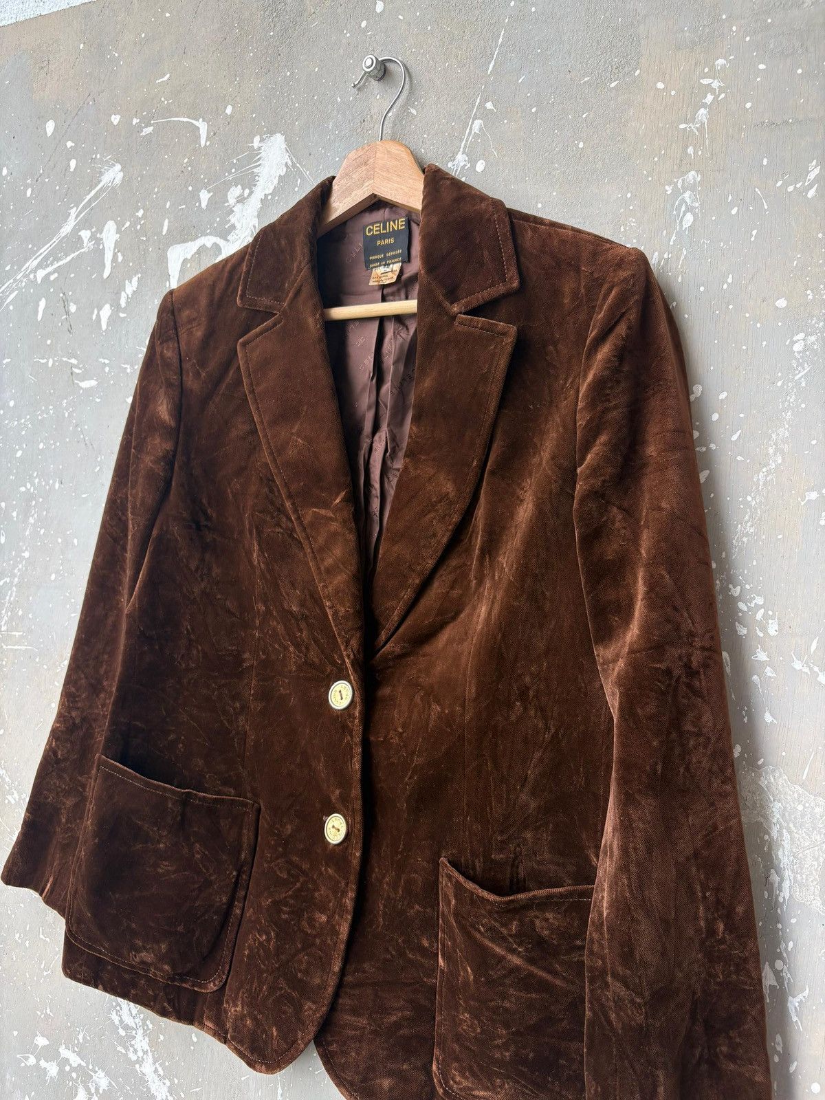 Celine RARE‼️ Vintage 70s Monogram Céline Paris Brown Velvet Blazer Size US M / EU 48-50 / 2 - 1 Thumbnail