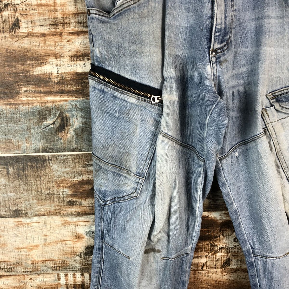 Japanese Brand Burtle Blue faded Multipocket ripped Denim Pants #A2146 Size US 33 - 9 Thumbnail