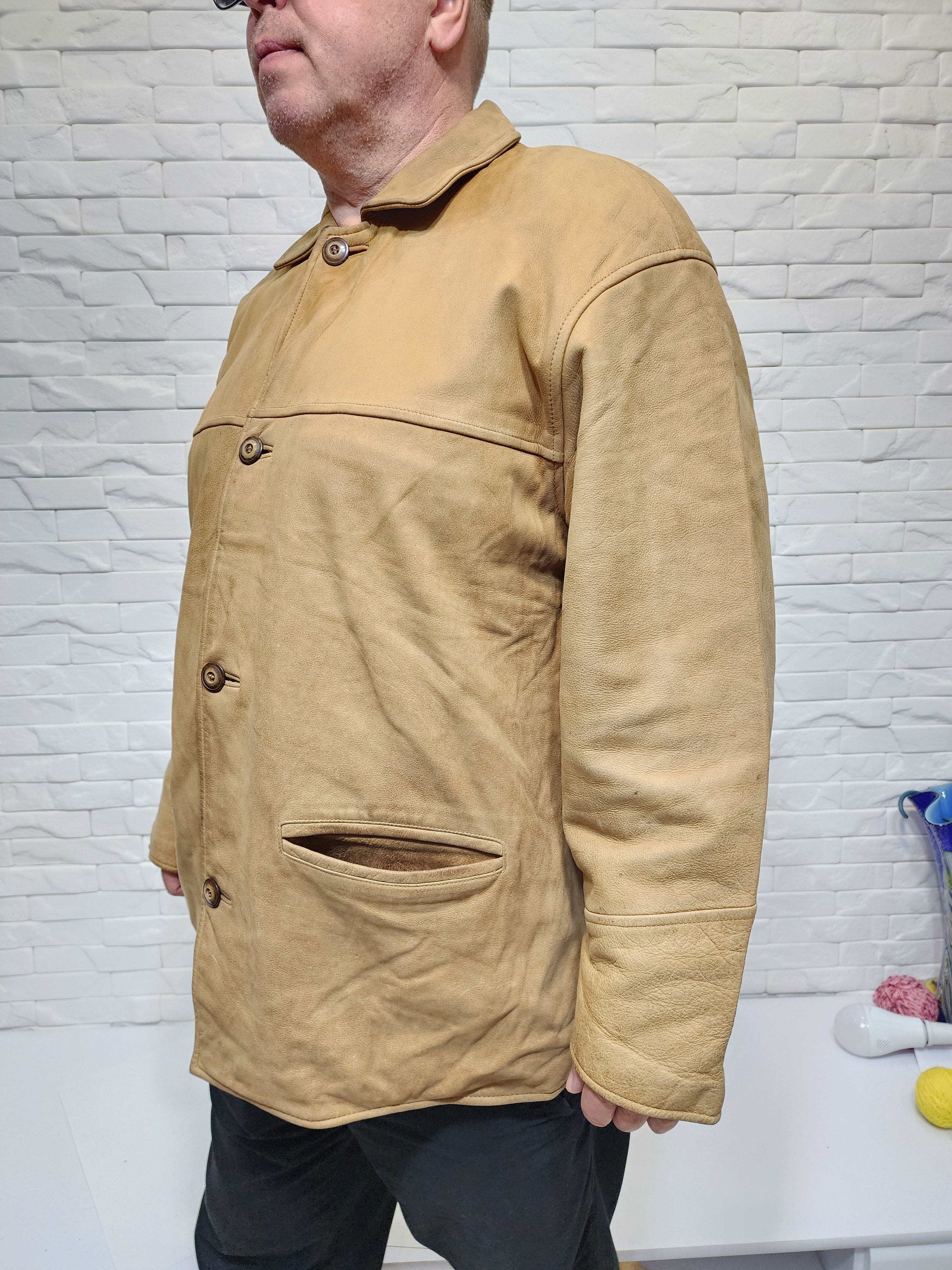 Genuine Leather Men's Brown Leather Jacket: Button Front, Size US XL / EU 56 / 4 - 2 Thumbnail
