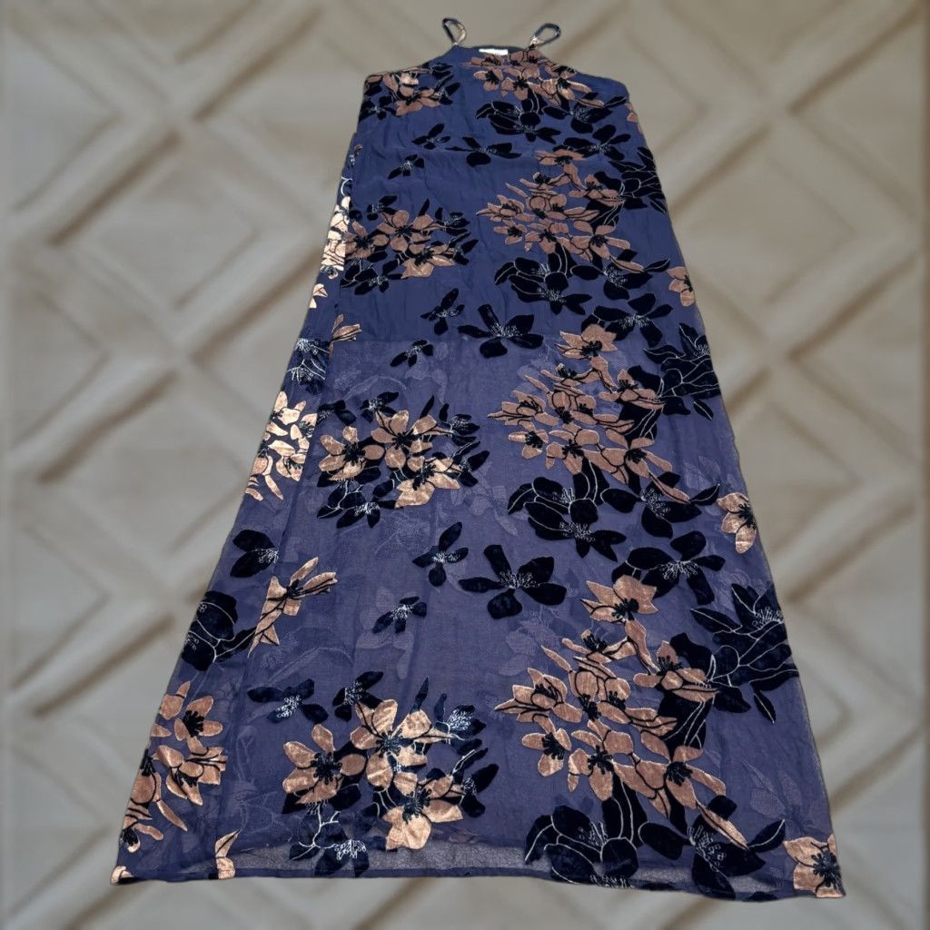 Velvet Mod Ref Floral Halter Maxi Tank Dress Womens S Navy Velvet Burnout Bohemian Size S / US 4 / IT 40 - 1 Thumbnail