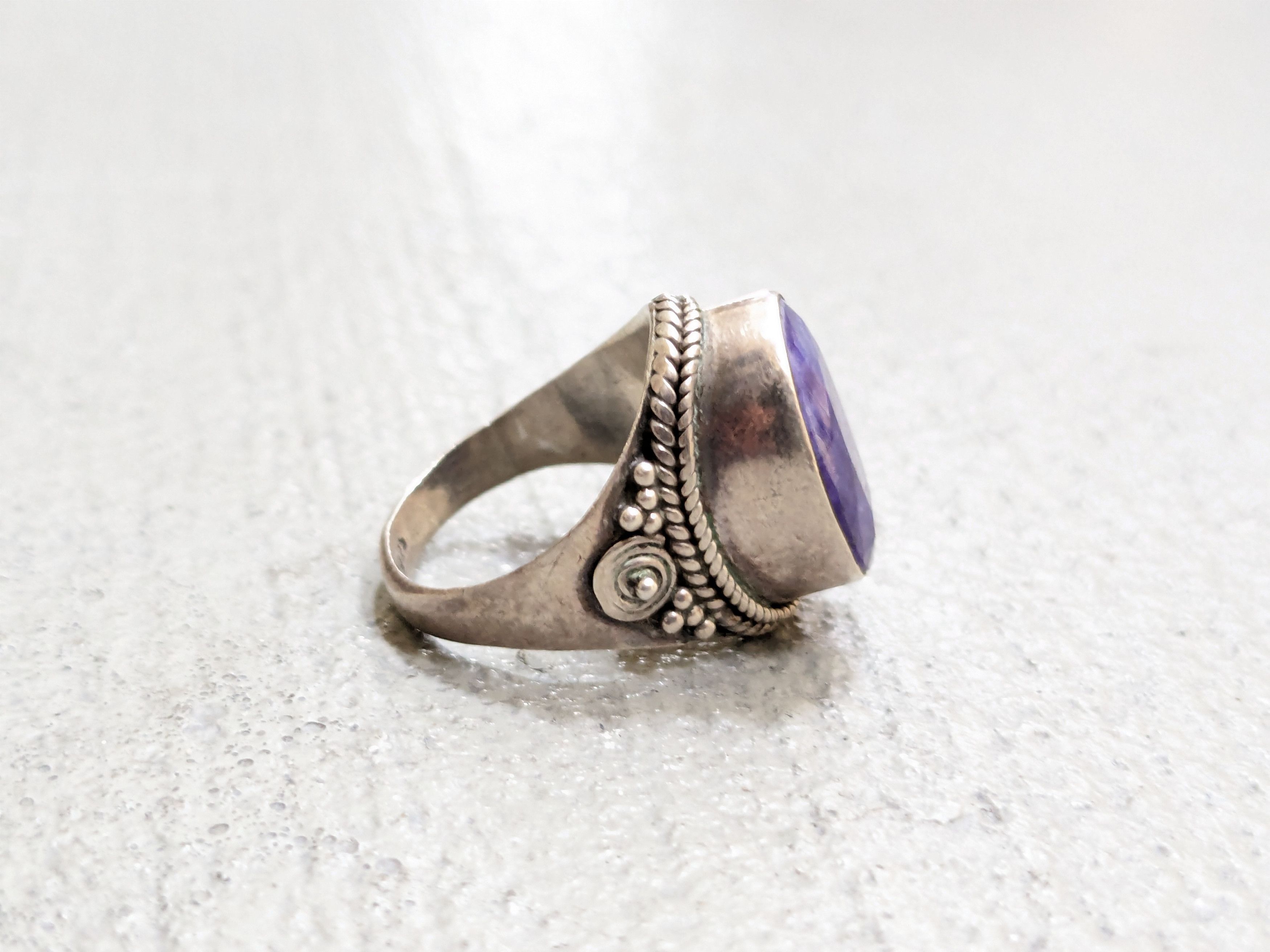 Jewelry Vintage Sterling Silver Ring Blue Quartz 7 Native Tribal Size ONE SIZE - 5 Thumbnail