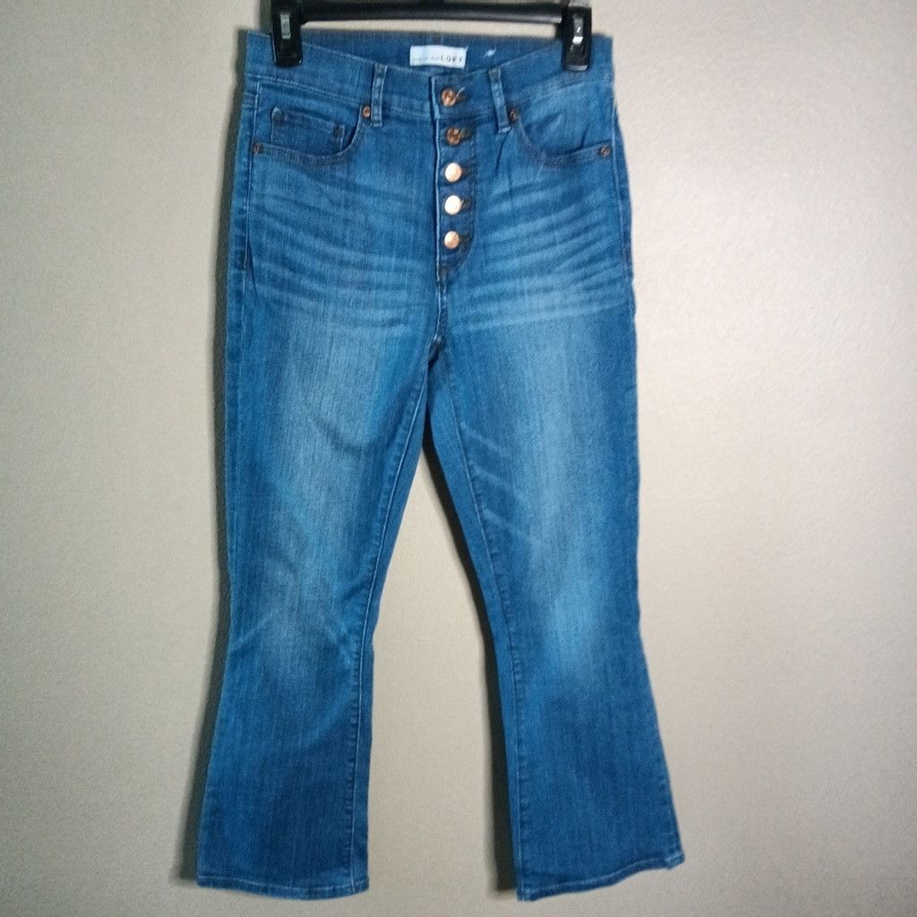 Loft LOFT Kick Crop Button Fly Jeans Indigo Flare High Rise 26/2 Size 26" / US 2 / IT 38 - 3 Thumbnail