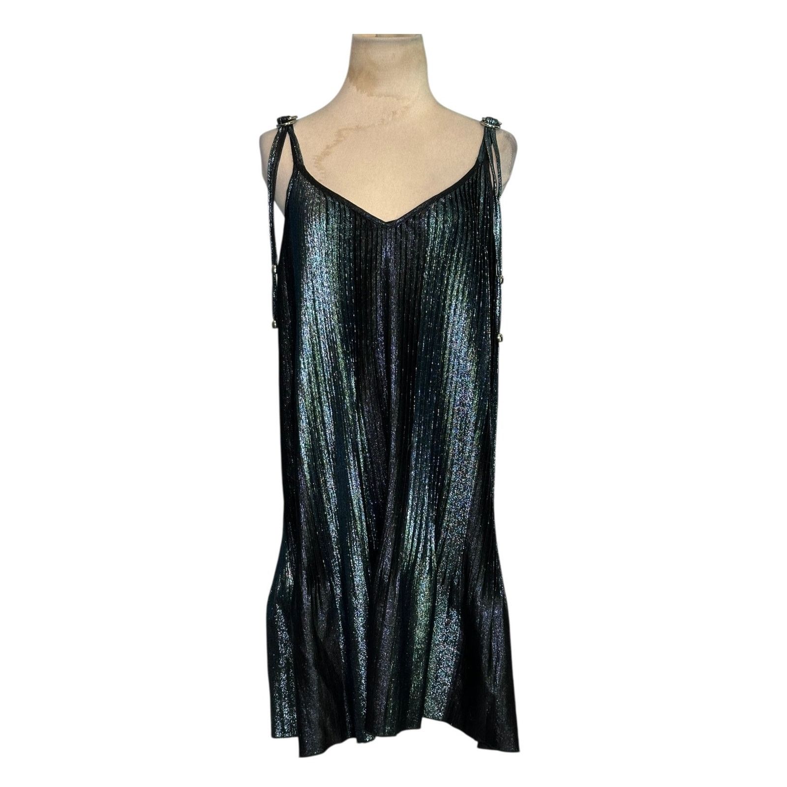 Adam Selman Adam Selman metallic pleated slip mini dress size Small Size S / US 4 / IT 40 - 1 Thumbnail