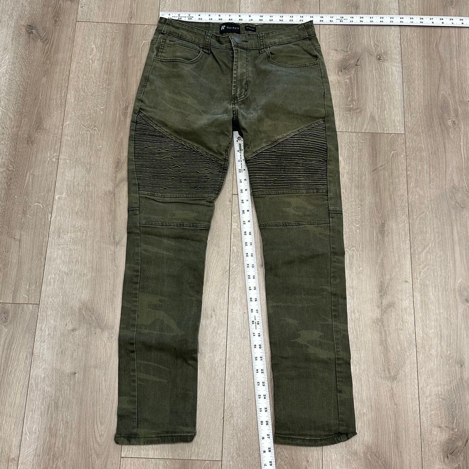 Waimea Waimea Slim Fit Olive Camo Biker Denim Jeans Pants 33x32 Size US 33 - 4 Thumbnail