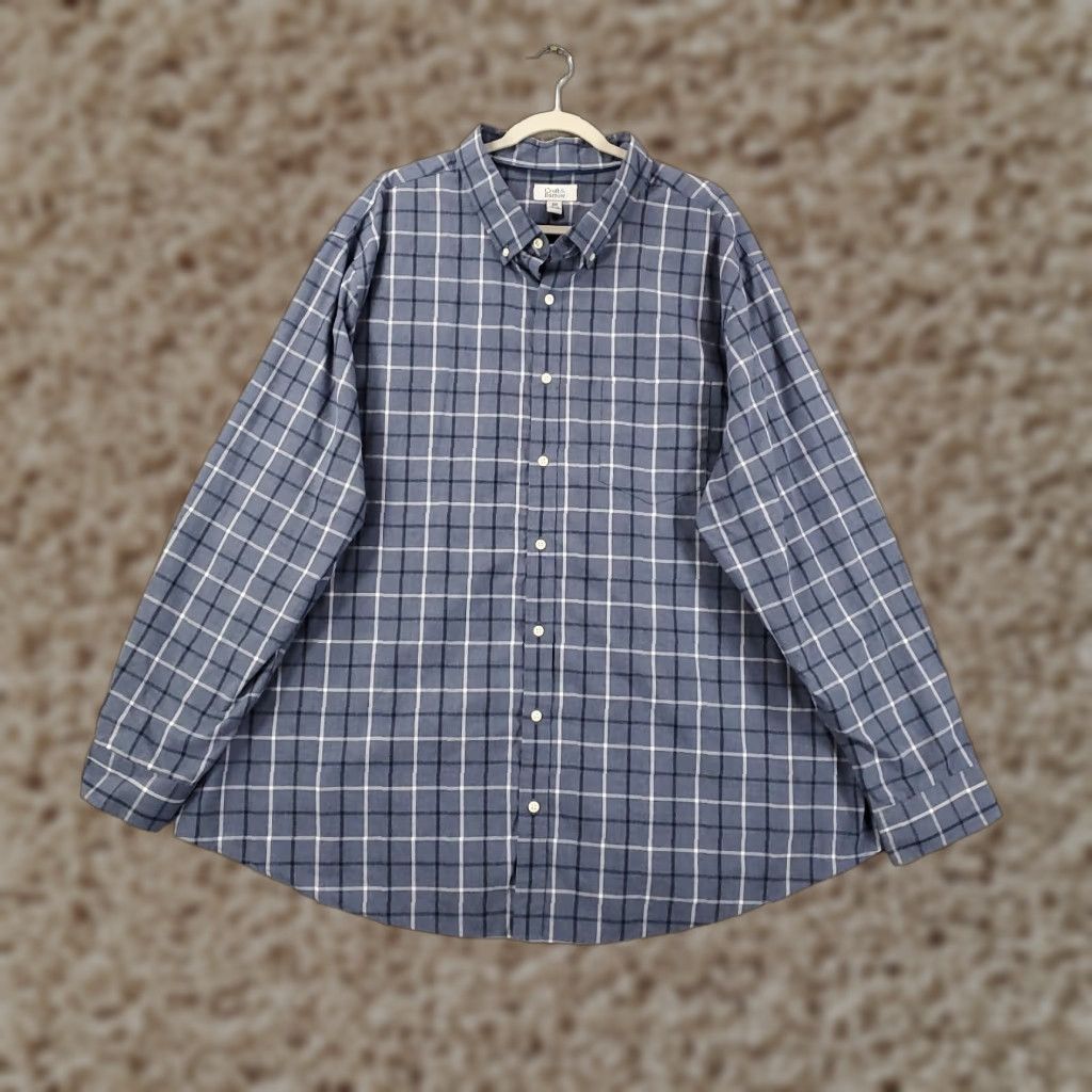 Croft & Barrow VINTAGE Croft & Barrow Button-Up Shirt Mens 3XB Blue White Plaid Long Sleeve 3X Big Blue Classic Preppy Mens Shirt Size US XXL / EU 58 / 5 - 1 Thumbnail