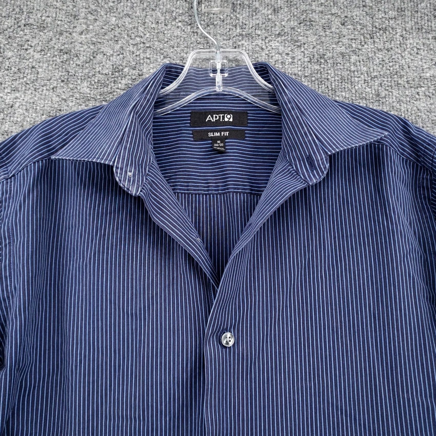 Apt. 9 Apt. 9 Dress Shirt Mens 16 Button-Up Blue Slim Fit Pinstripe Long Sleeve Cotton Size 42R - 6 Thumbnail