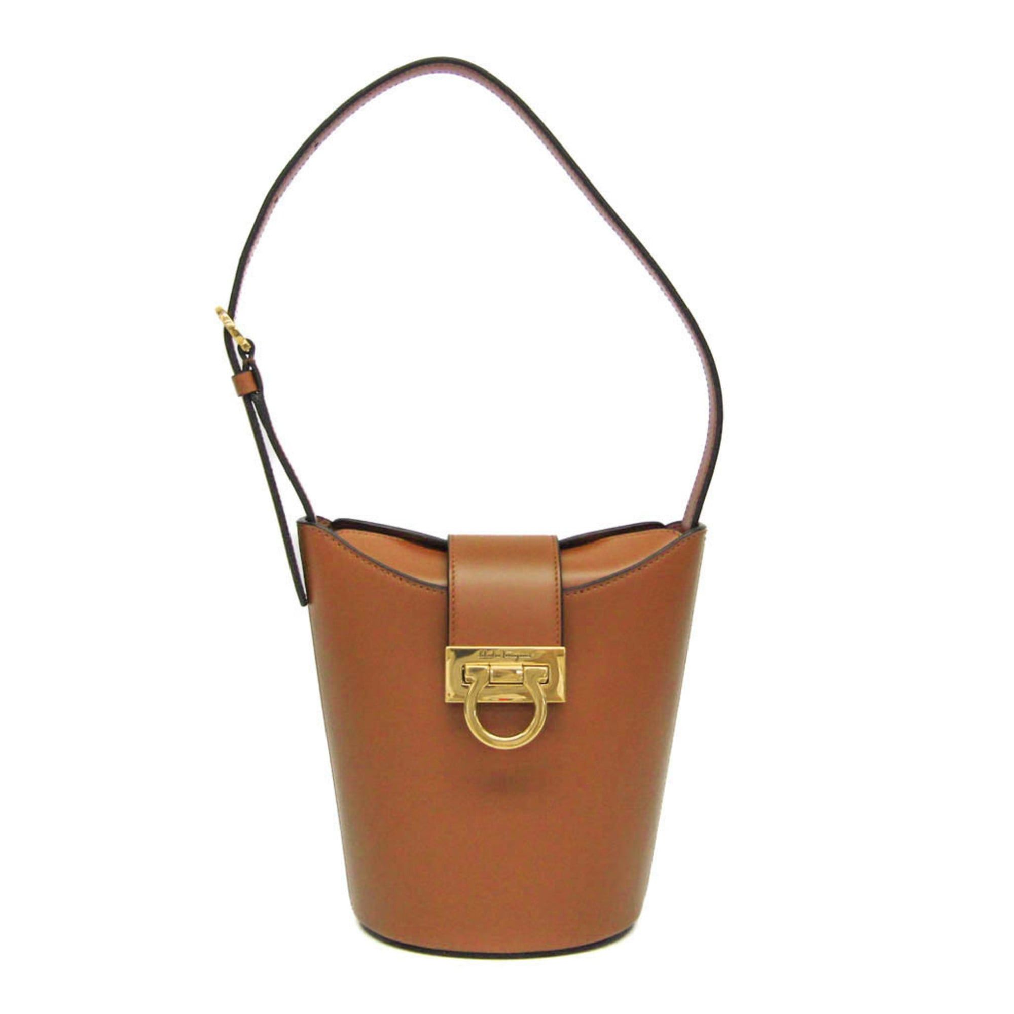 Salvatore Ferragamo Salvatore Ferragamo Gancini Trifoglio Bucket DH-21 1194 Women's Leather Handbag,Shoulder Bag Brown Size ONE SIZE - 1 Thumbnail