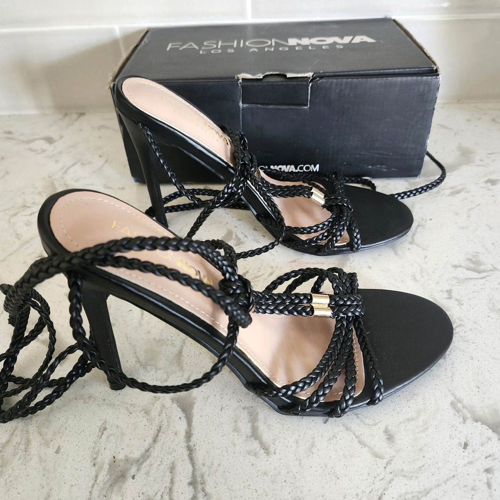 Fashion Nova Fashion Nova She's Ready Heels Women's Black Wrap Up Strappy Heel Size 9 Going Out Womens Size US 9 / IT 39 - 5 Thumbnail