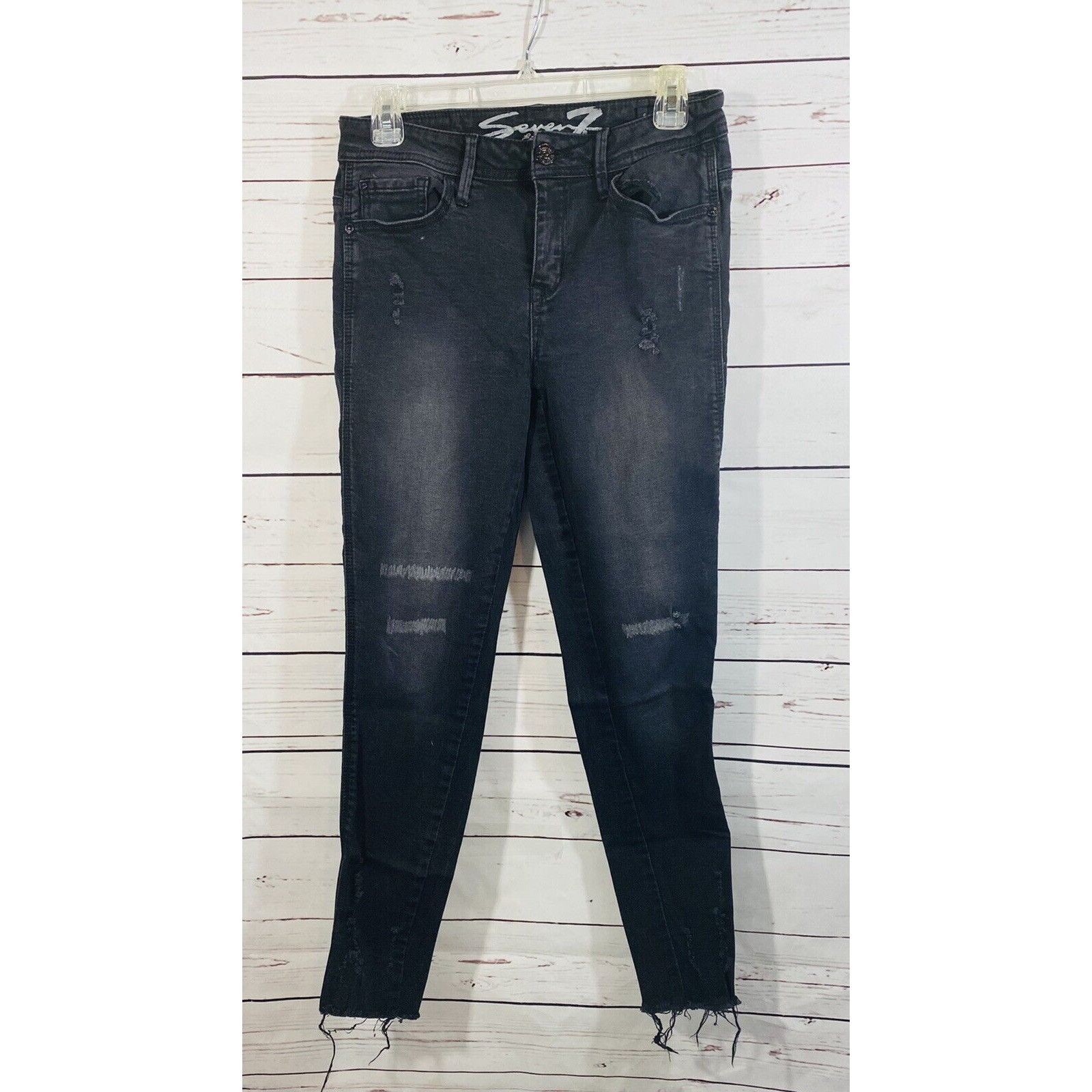 Seven 7 Seven7 Womens Black Distressed Skinny Jeans Size 6 Frayed He Size 28" / US 6 / IT 42 - 7 Thumbnail