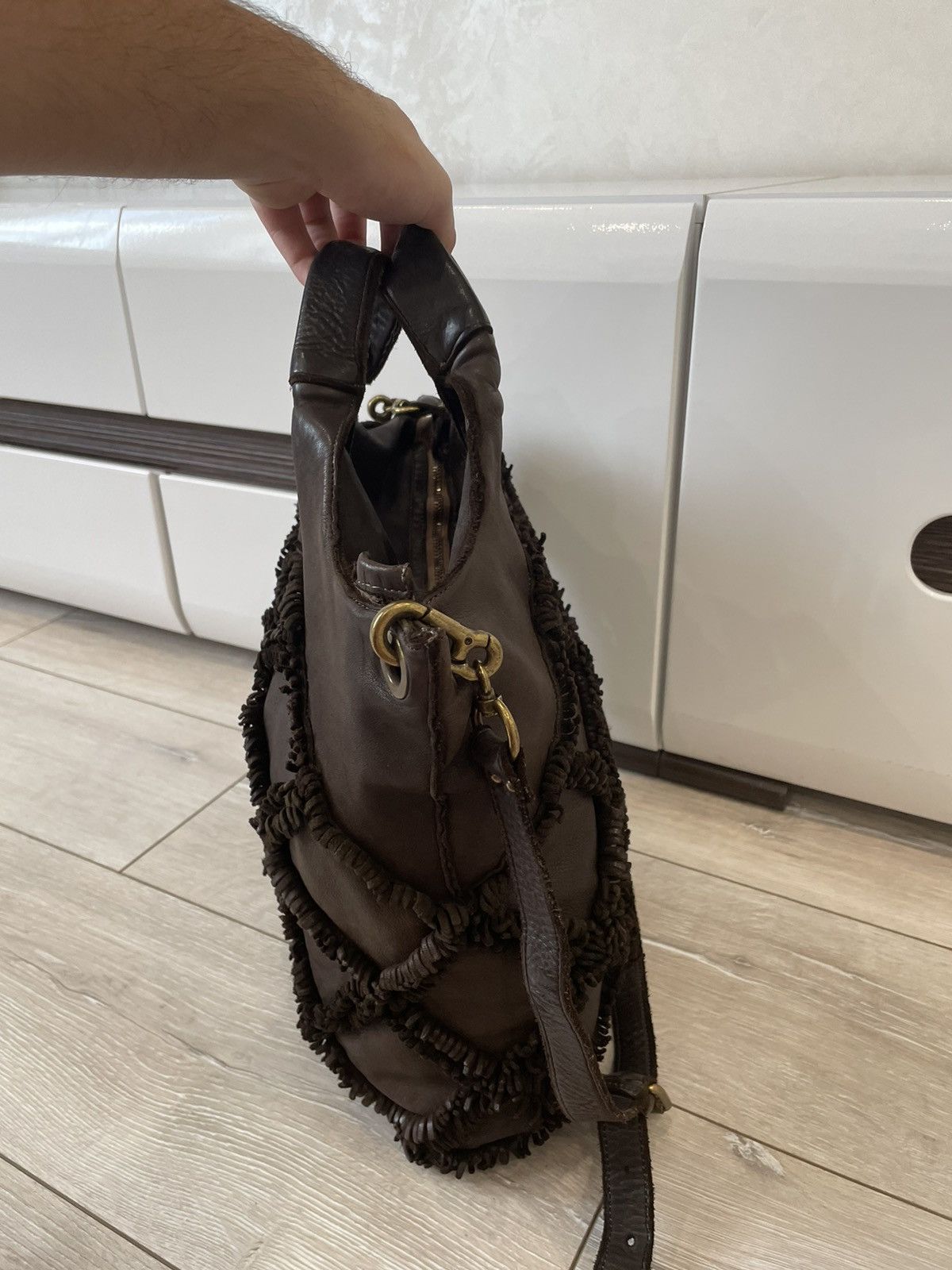 Leather × Vintage Errelleventidue Large Brown Fringed Made In Italy Size ONE SIZE - 5 Thumbnail