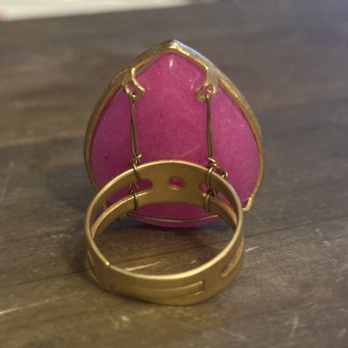 Vintage Vintage chunky pink agate teardrop adjustable ring Size ONE SIZE - 5 Thumbnail