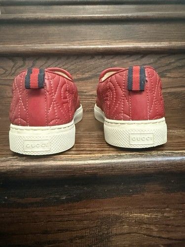 Gucci Dublin Rhombus Quilted Red GG Leather Slip On Sneakers Size US 6.5 / EU 39-40 - 7 Thumbnail