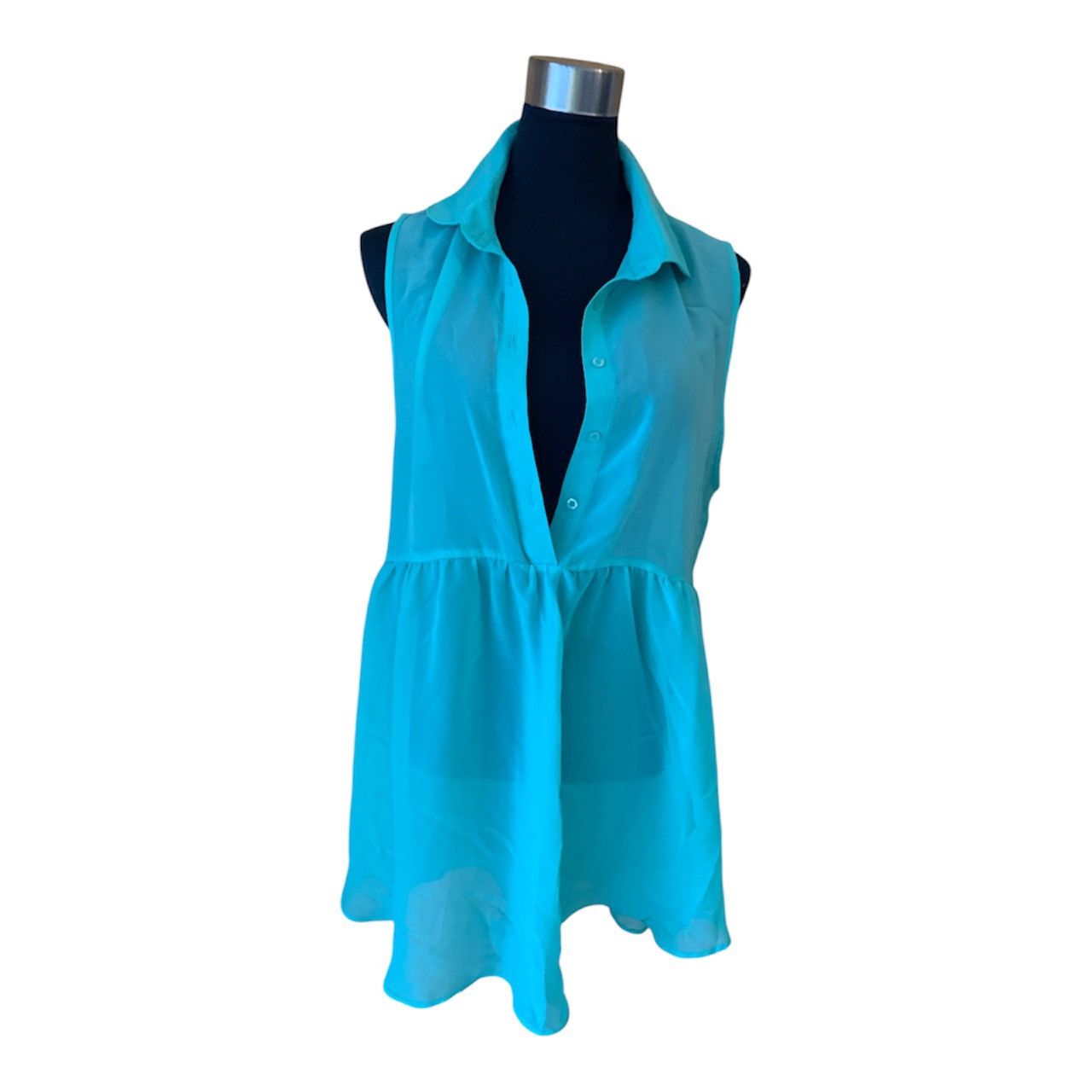Vintage Vintage Y2K Teal Sheer Chiffon Sleeveless Babydoll Blouse Size M / US 6-8 / IT 42-44 - 2 Thumbnail