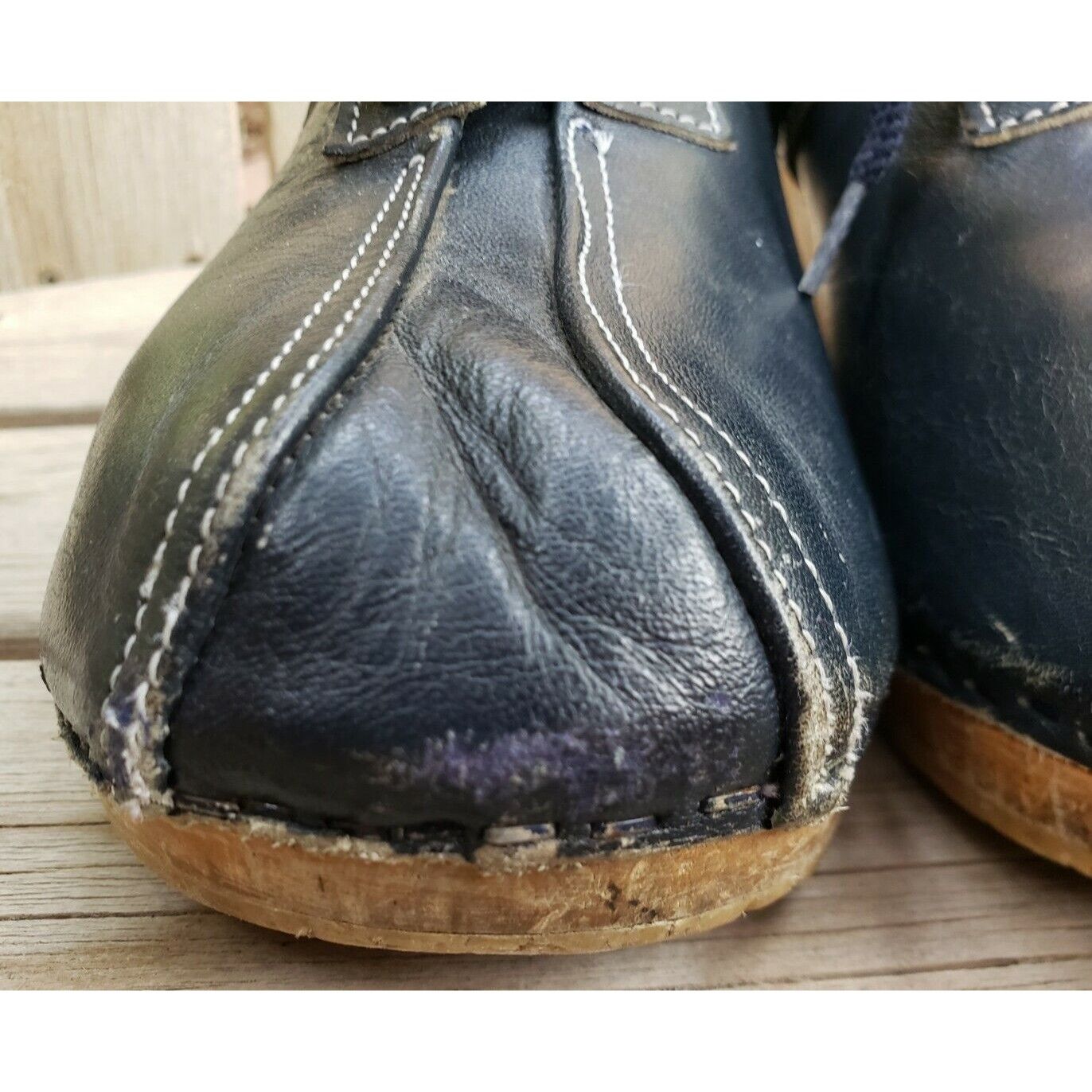 Vintage 70s Leather Wood Clogs Womens Sz 6 Blue Mules Festival Vinta Size US 6 / IT 36 - 12 Thumbnail
