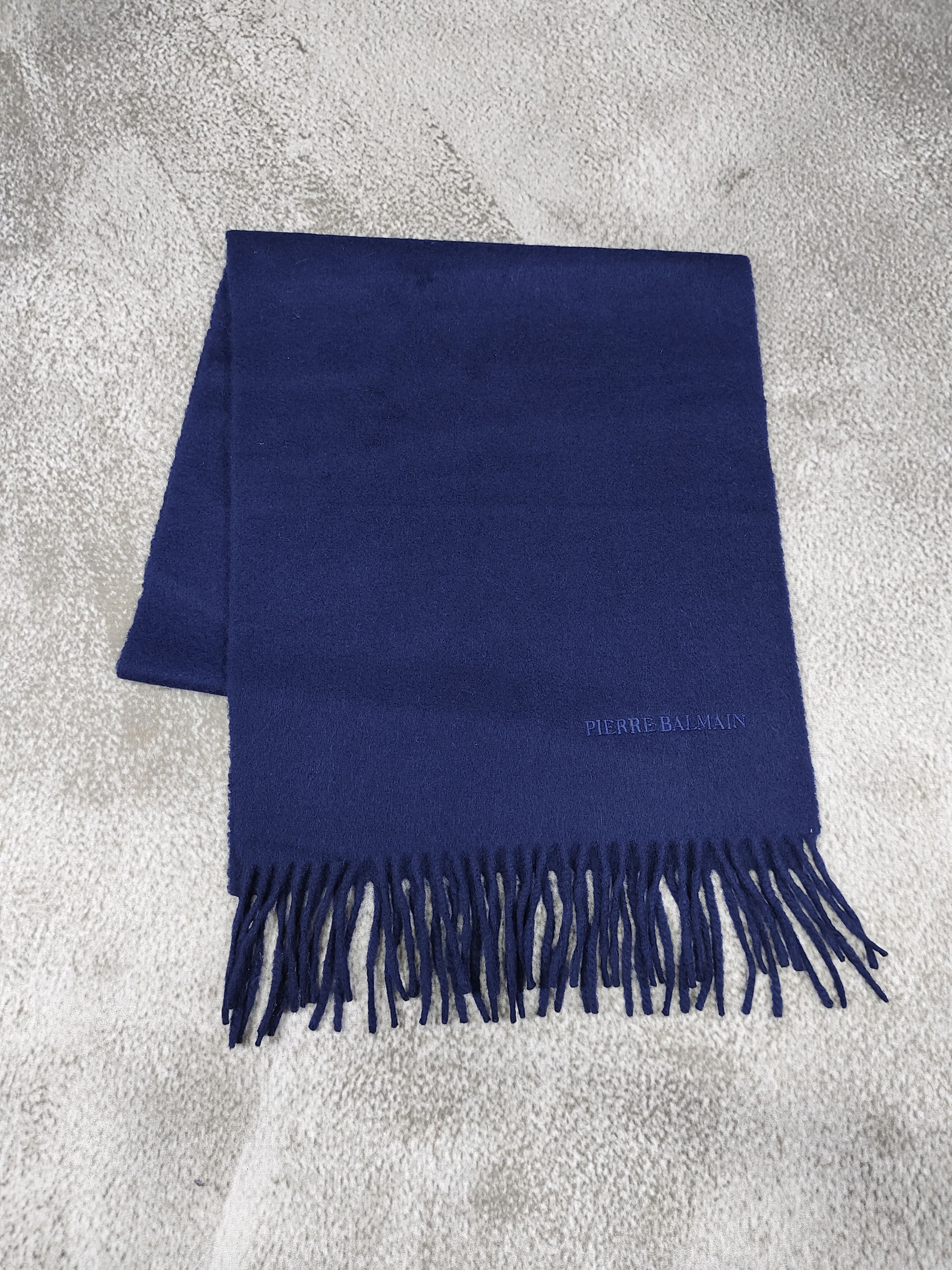 Pierre Balmain 90s Pierre Balmain- Solid Navy Embroidered Logo Wool Scarf Size ONE SIZE - 2 Thumbnail