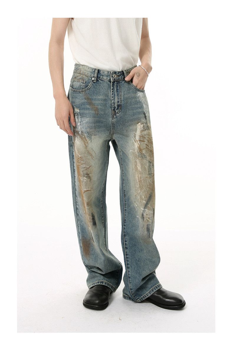 Vintage Street-style distressed graffiti print washed jeans Size US 32 / EU 48 - 2 Thumbnail