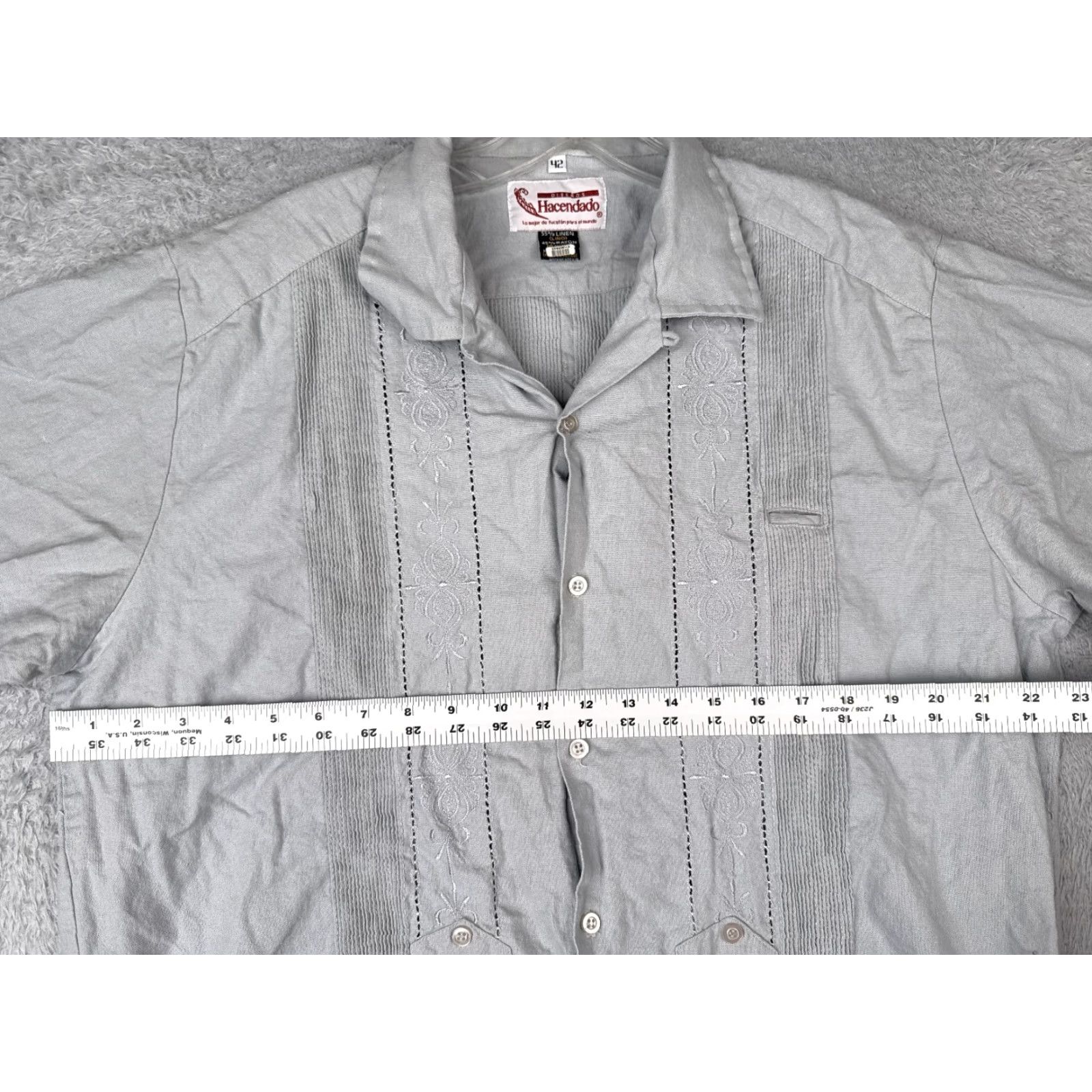 Vintage Hacendado Shirt Men 42 Gray Pockets Linen Blend Short Sleeve Button-Up Casual Beach Vacation Hawaii Aloha Resort Mens Size US XL / EU 56 / 4 - 7 Thumbnail