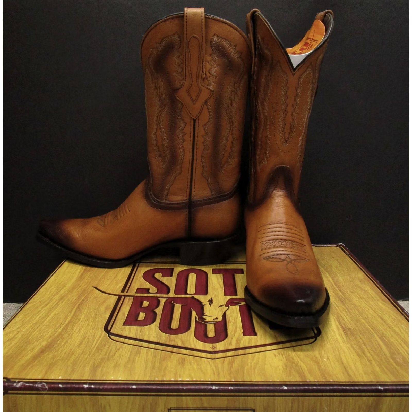 Vintage Soto Boots Men Boots Western Cowboy Pointed Toe Brown Leather 8.5 E Boot Women? Size US 9 / EU 42 - 4 Thumbnail