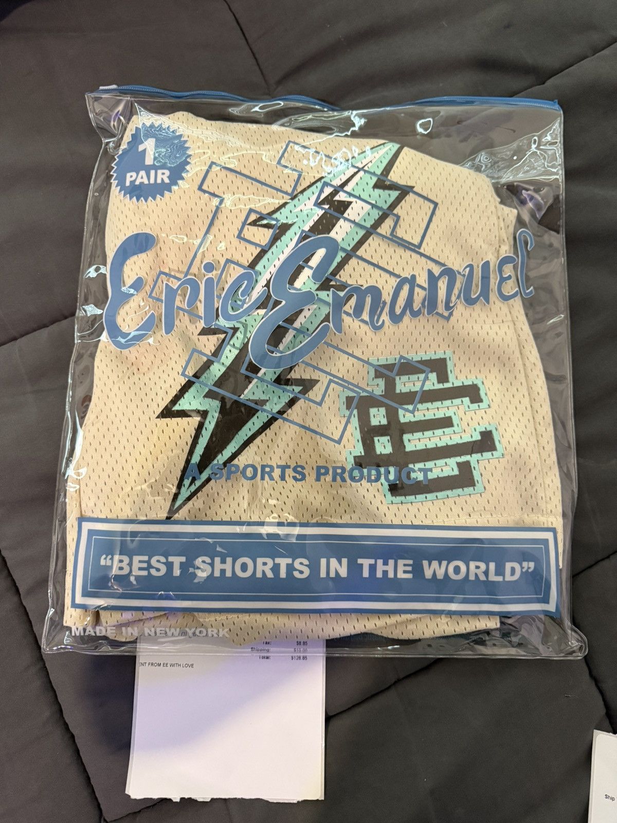 Eric Emanuel EE Basic Short - BOLTS (Beige/Black/Teal & White) Size US 28 / EU 44 - 1 Thumbnail