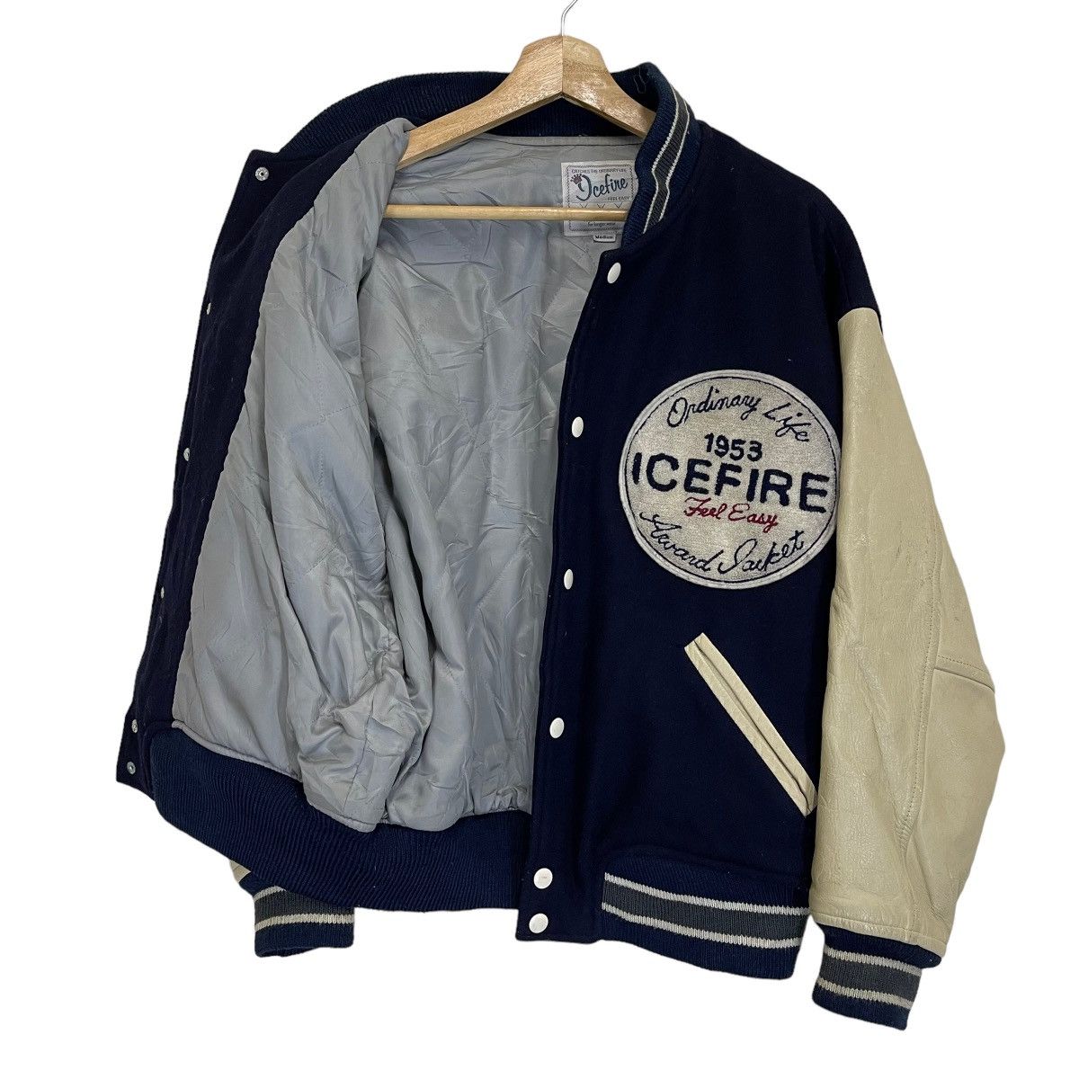 Vintage Ice Fire Ordinary Life Wool / Sleeve Leather Varsity Jacket Size US M / EU 48-50 / 2 - 11 Thumbnail