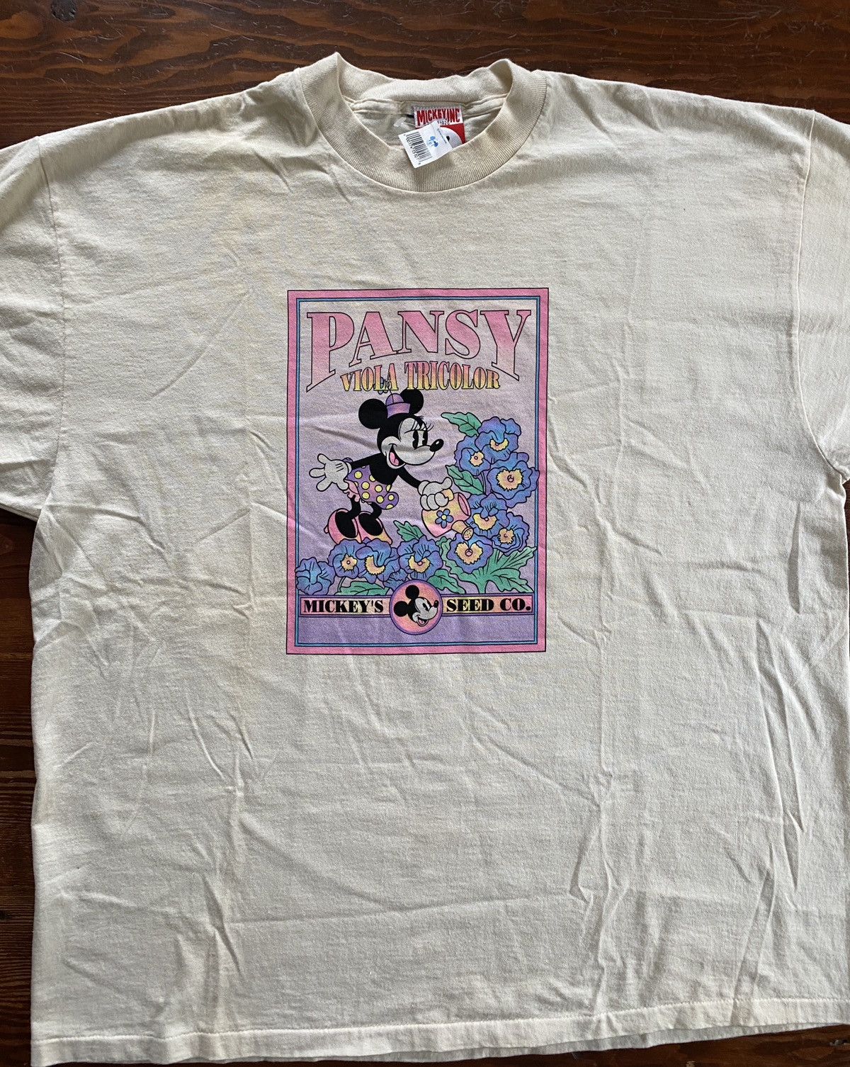 Vintage NWT 90’s Mickey Seed Minnie Pansy Single Stitch Tee