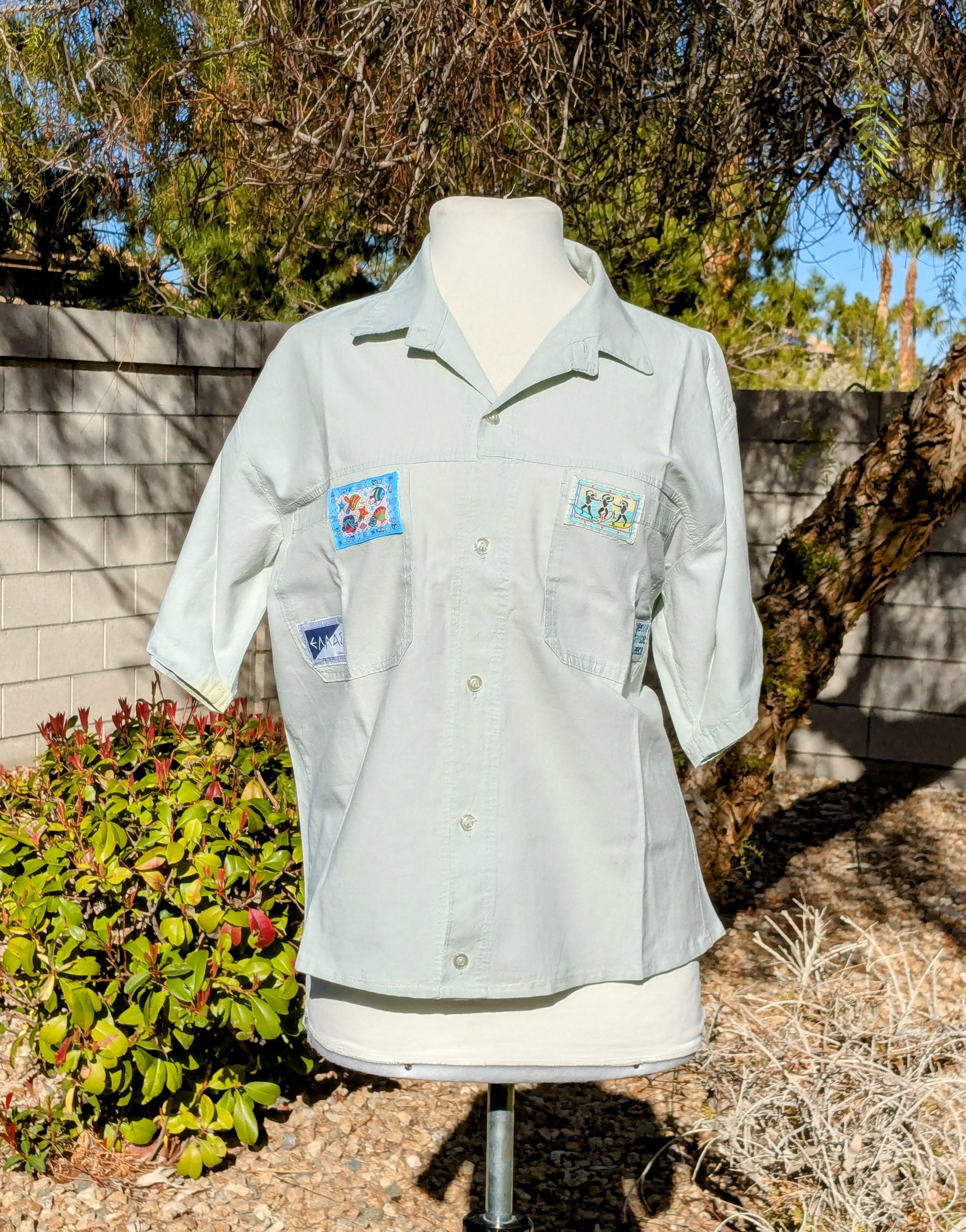 Designer Greece Tourist Travel Button-Down S/S Patches Shirt Size M / US 6-8 / IT 42-44 - 6 Thumbnail