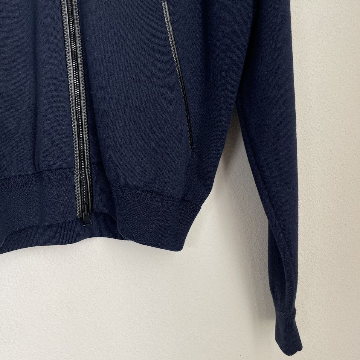 Tom Ford TOM FORD Leather Trimmed Cashmere Cotton Blend Zip Up Hoodie Size US M / EU 48-50 / 2 - 3 Thumbnail