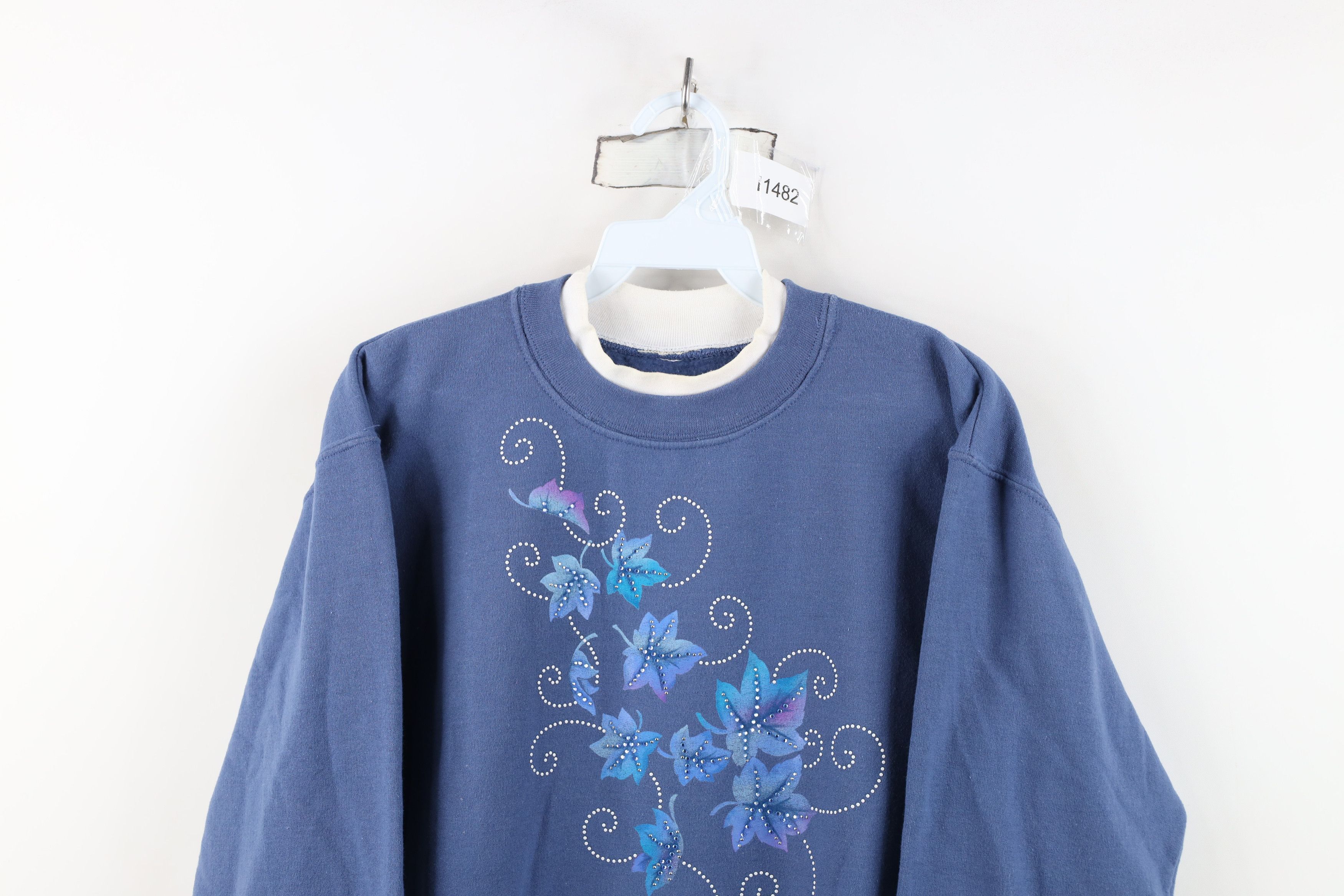 Vintage Vintage 90s Streetwear Nature Fall Leaf Sweatshirt Blue Size L / US 10 / IT 46 - 2 Thumbnail