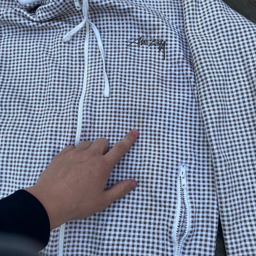 Stussy × Vintage Vintage Stussy Plaid Hoodie Sweatshirt Medium Monogram Whit Size US M / EU 48-50 / 2 - 7 Thumbnail