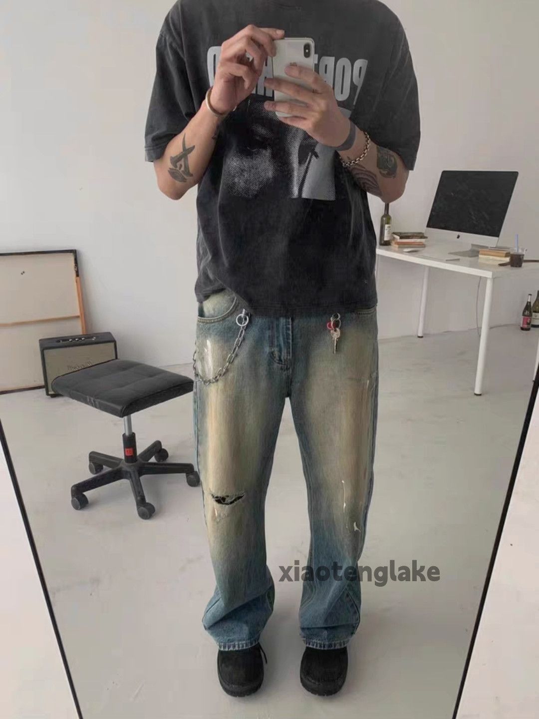 Jean × Vintage washed faded utility punk grunge rusty stain paint jeans Size US 32 / EU 48 - 3 Thumbnail