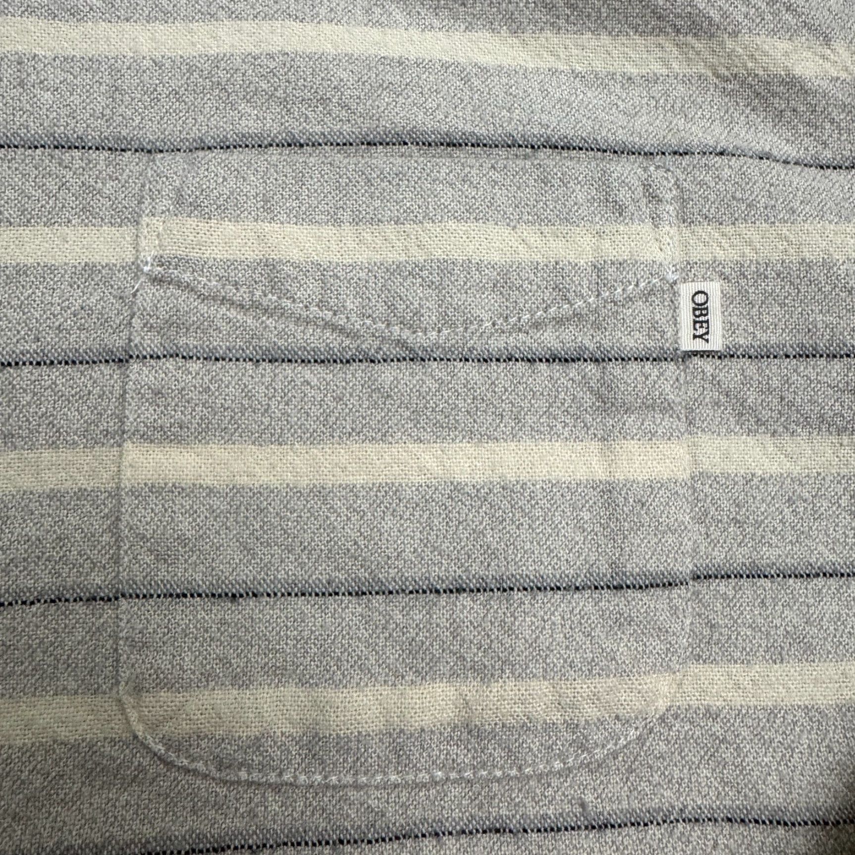 Obey VINTAGE Obey Propaganda Shirt Mens Gray Cream Striped Long Sleeve Cotton Casual Shirt Size US L / EU 52-54 / 3 - 6 Thumbnail