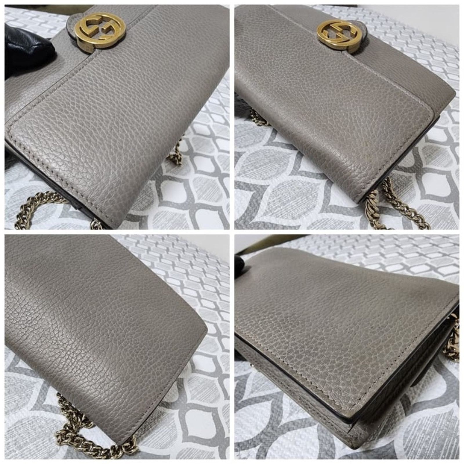 Gucci GUCCI Leather Interlocking G Dollar Flap Walet On Chain Grey Size ONE SIZE - 10 Thumbnail