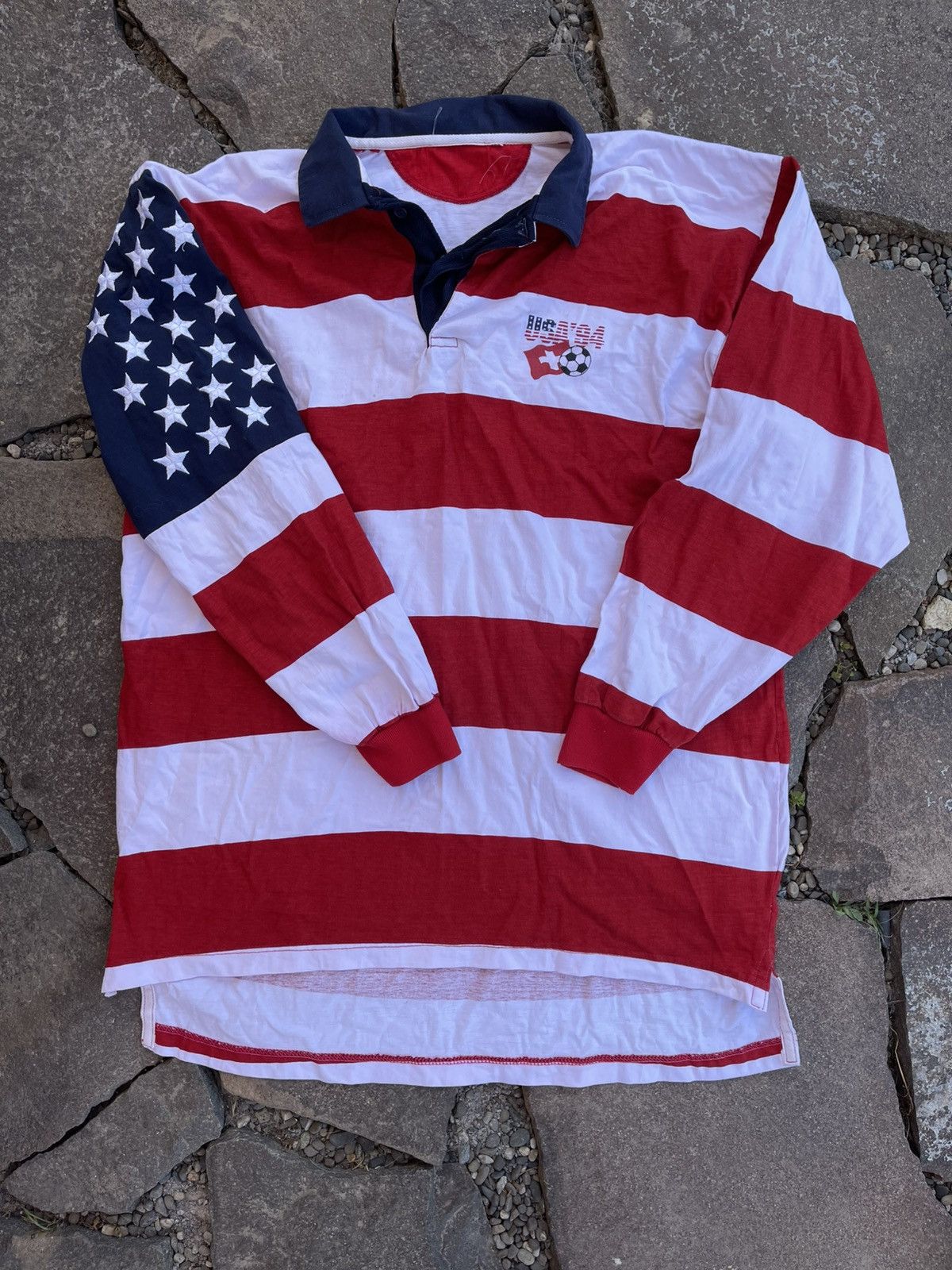 Vintage 1994 USA Fifa World Cup American Flag Long sleeve polo Size US L / EU 52-54 / 3 - 2 Thumbnail