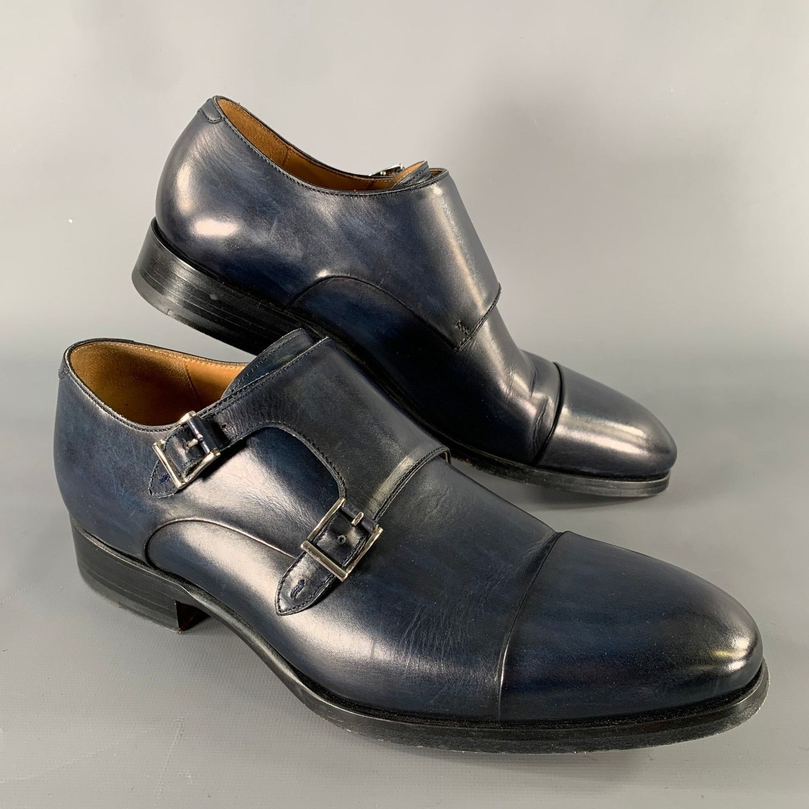 Magnanni MAGNANNI Size 8 Navy Black Leather Double Monk Strap Loafers Size US 8 / EU 41 - 1 Thumbnail