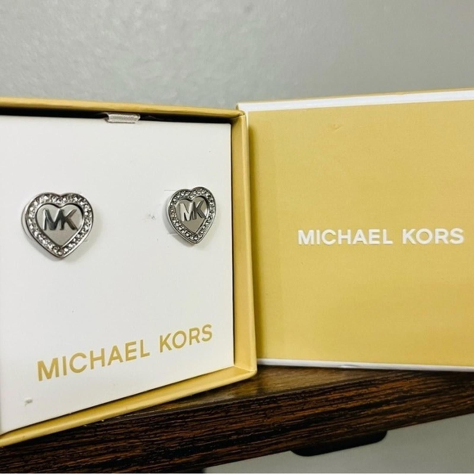 Michael Kors Michael Kors Logo Silver Heart Stud Crystal Earrings NWT Size ONE SIZE - 1 Thumbnail